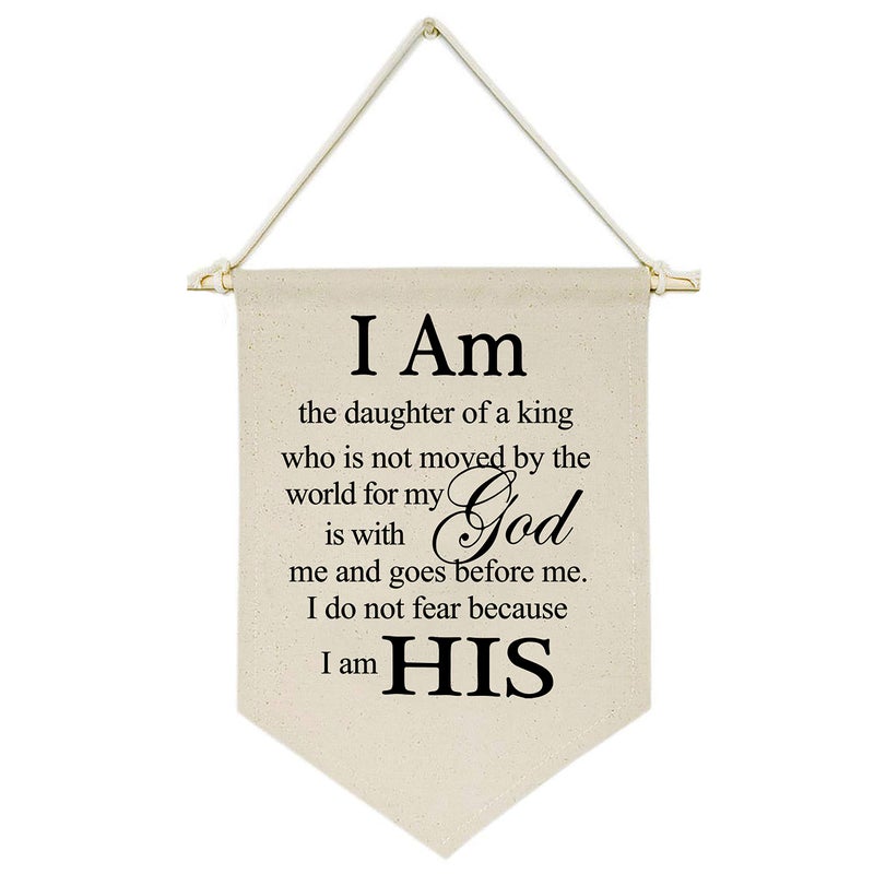 Topthink I Am The Daughter of a King Who is Not Moved by The World for My God - Canvas Hanging Flag Banner Wall Sign Decor Gift for Daughter Baby Kids Girl Nursery Teen Room Front Door- Birthday,Christmas Gift - Image 1